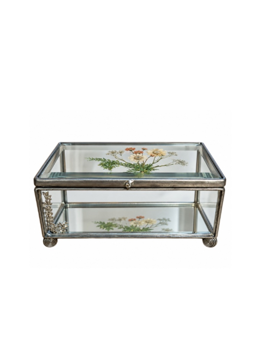 Beveled Glass Pressed Flower Keepsake / Jewelry Box